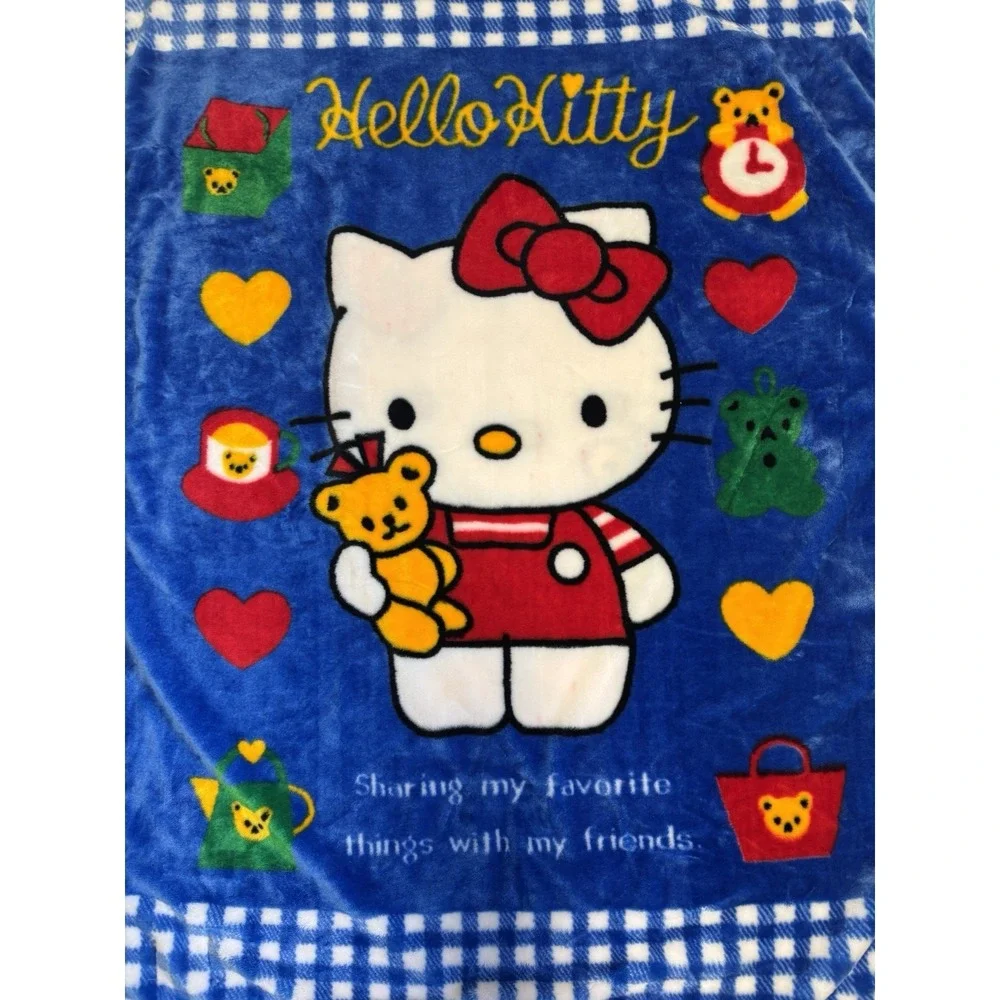 Vintage 90s Sanrio Hello Kitty Throw Plush Blanket Tapestry Wall Hanging Japan